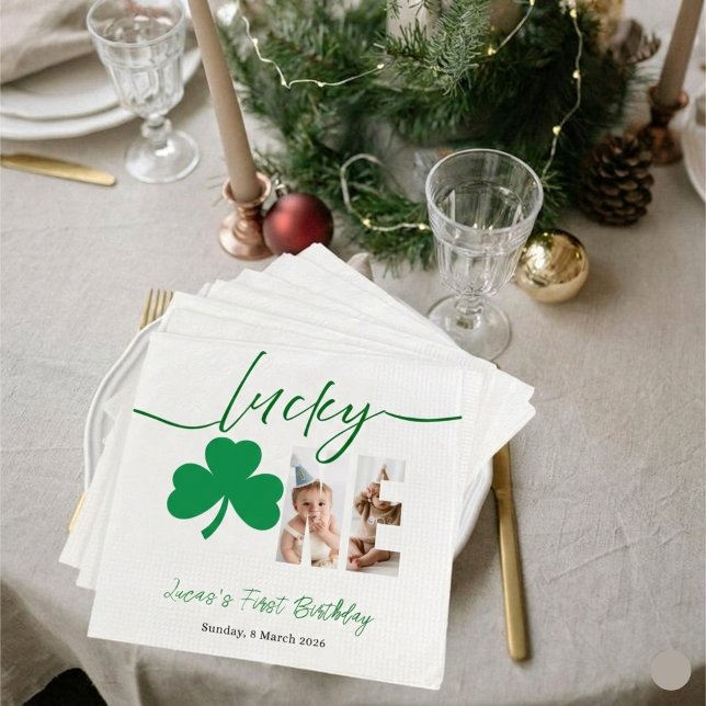 Guardanapo De Papel Par de Aniversário de Um Ano Lucky One Personaliza (Criador carregado)