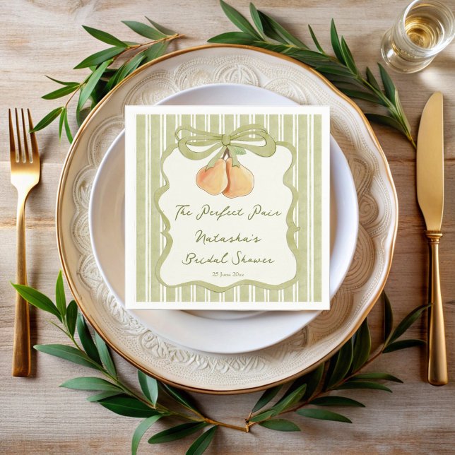 Guardanapo De Papel Par perfeito listras verde-sálvia convite de chá d (Perfect pair sage green retro stripes pear bridal shower monogrammed napkins preppy wavy ribbon)