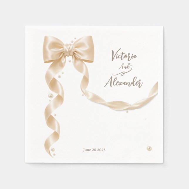 Guardanapo de papel para casamento com laço de cet (Frente)