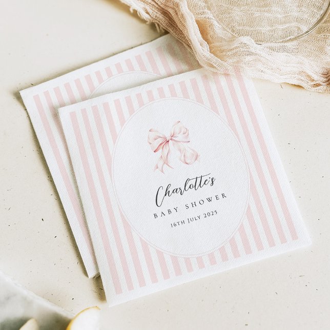 Guardanapo de papel para chá de bebê com laço rosa (Criador carregado)
