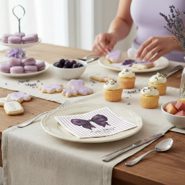Guardanapo de papel para chá de bebê com laço roxo