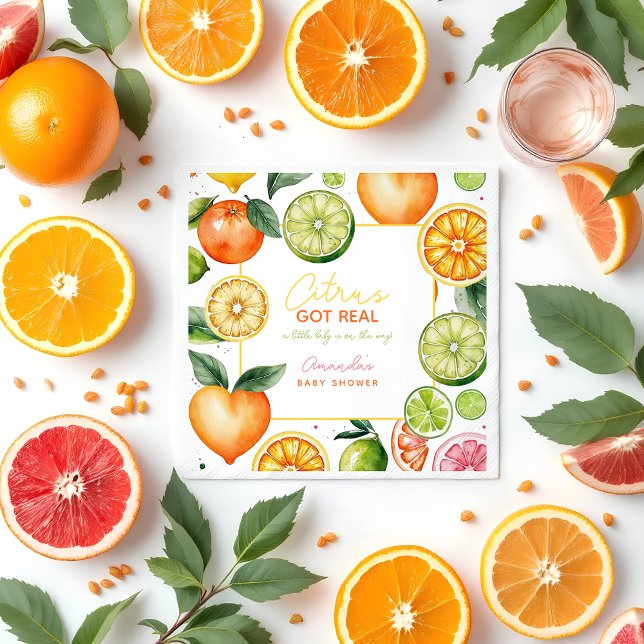 Guardanapo de Papel para Chá de Bebê Frutas Cítric (Citrus Got Real | Citrus Baby Shower Paper Napkins)