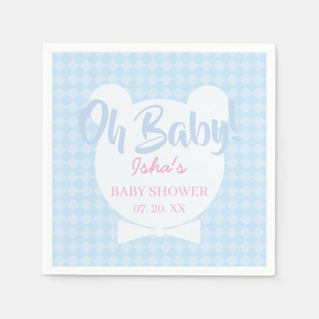 Guardanapo de papel para chá de bebê Urso laço azu (Frente)