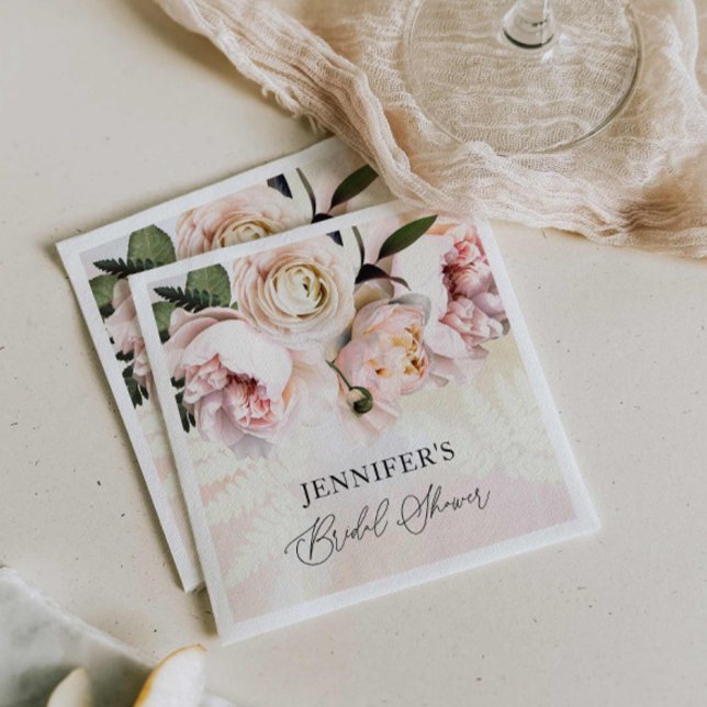 Guardanapo de papel para chá de noiva com flores c (Elegant Pink Floral Bridal Shower Napkins)