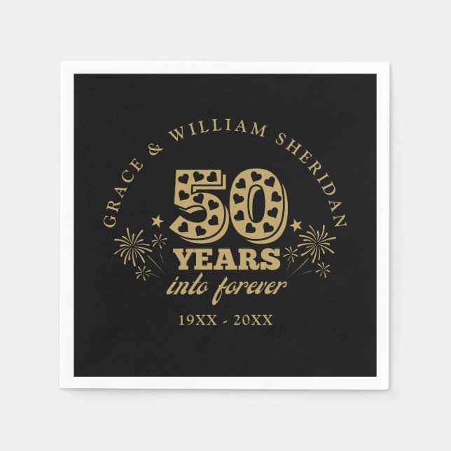 Guardanapo De Papel Para Sempre 50º Aniversário Preto e Dourado (Frente)
