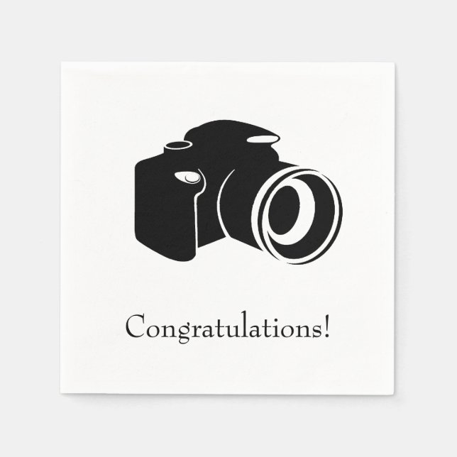 Guardanapo De Papel Parabéns da câmera branca e preta (Frente)