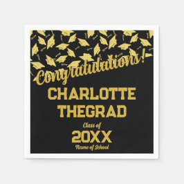 Guardanapo De Papel Parabéns de graduação Personalizam o preto Dourado