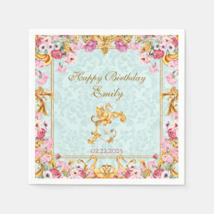 Guardanapo De Papel Parabéns Dourado Barroco Rococó Pastel Azul