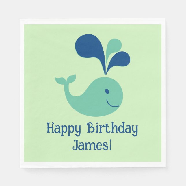 Guardanapo De Papel Parabéns festejo de baleias de aniversário Napkin (Frente)