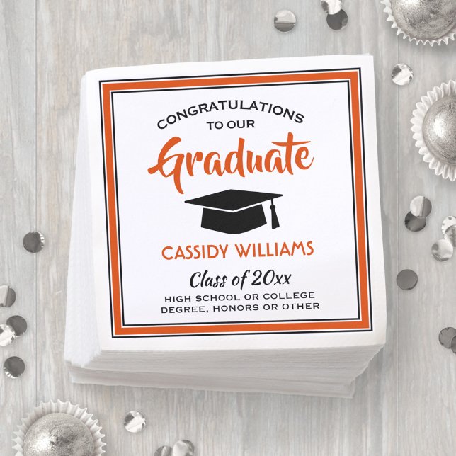 Guardanapo De Papel Parabéns Graduação Laranja Preto e Branco (Criador carregado)