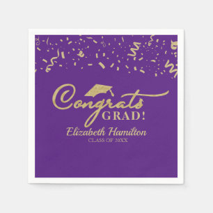 Guardanapo De Papel Parabéns Graduado Dourado Script Graduação Roxo