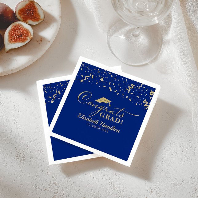 Guardanapo De Papel Parabéns Graduado Script Dourado Graduação Azul (Criador carregado)
