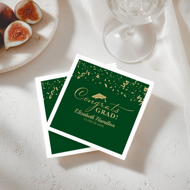 Guardanapo De Papel Parabéns Graduado Script Dourado Graduação Verde  (Criador carregado)