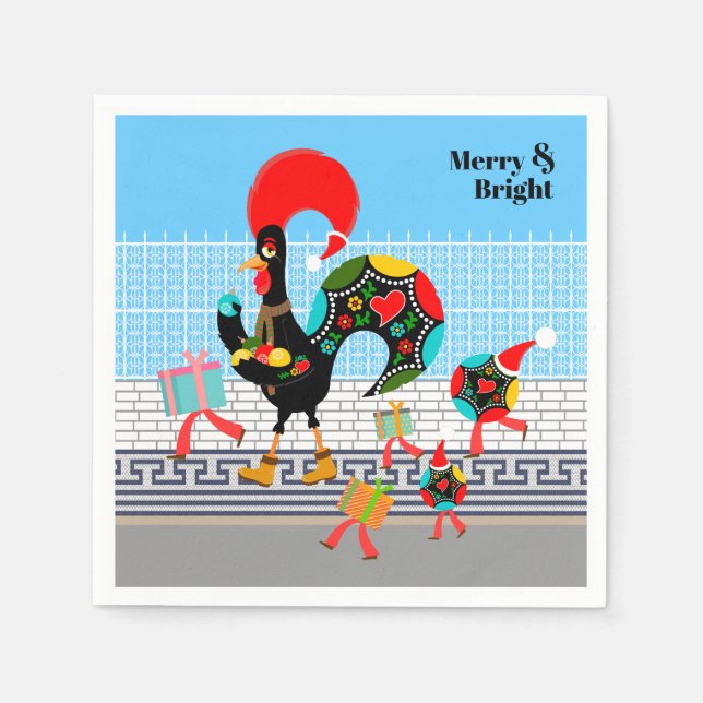 Guardanapo De Papel Parada de Natal Festiva do Galo Português (Frente)