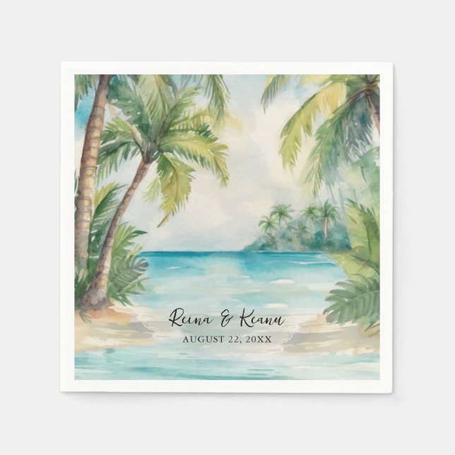 Guardanapo De Papel Paradise Palms Tropical Beach Weding (Frente)