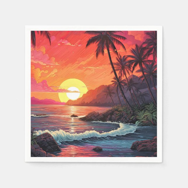Guardanapo De Papel Paraíso da Ilha da Praia Tropical do Pôr do Sol (Frente)