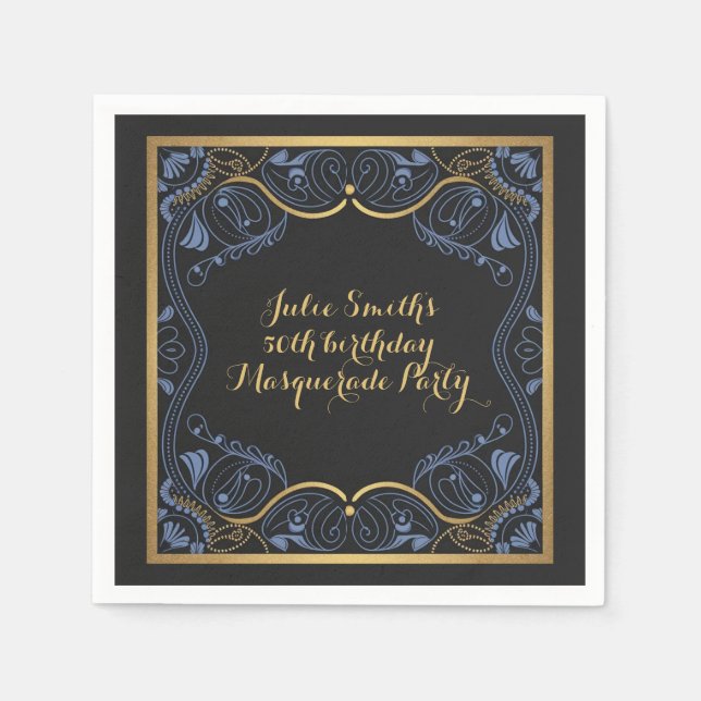 Guardanapo De Papel Parceiro mascarada com máscara de aniversário luxu (Frente)