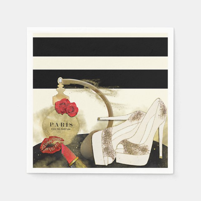 Guardanapo De Papel Paris Parfum Perfume Rosas Heels & Lipstick (Frente)
