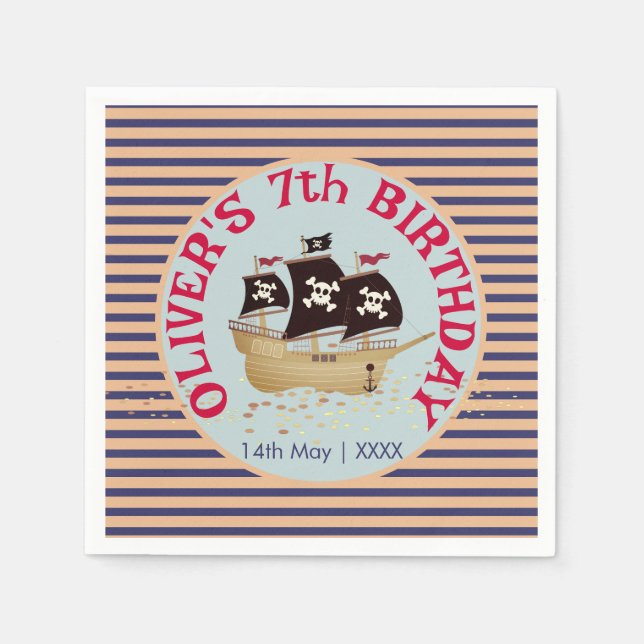 Guardanapo De Papel Partido Aniversário de criança de Entrega Pirata (Frente)