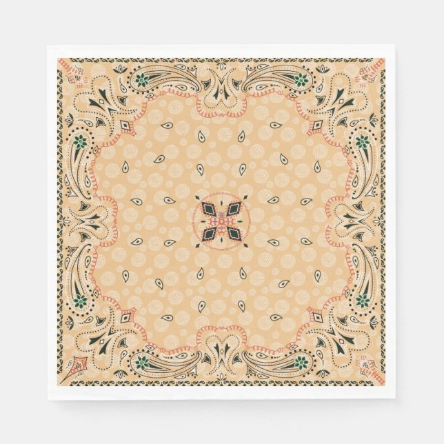 Guardanapo De Papel Partido Bandana, Dourado Impressão Paisley (Frente)