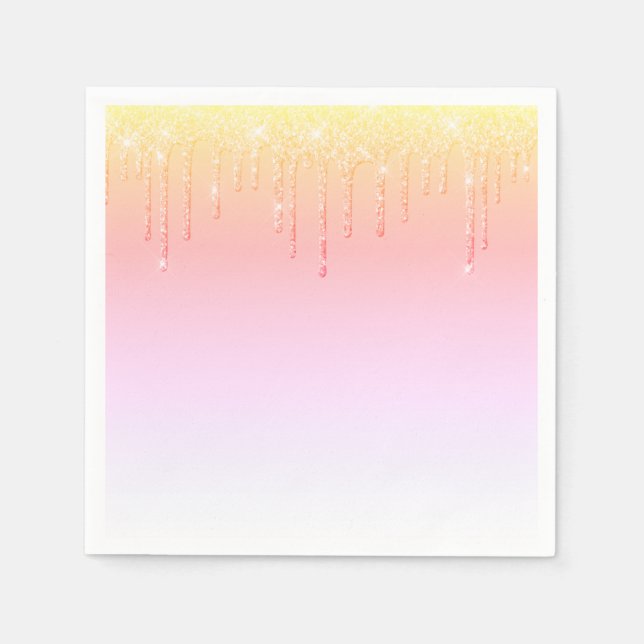 Guardanapo De Papel Partido Bonito Glitter Ombré Glam Sparkles Rosa (Frente)