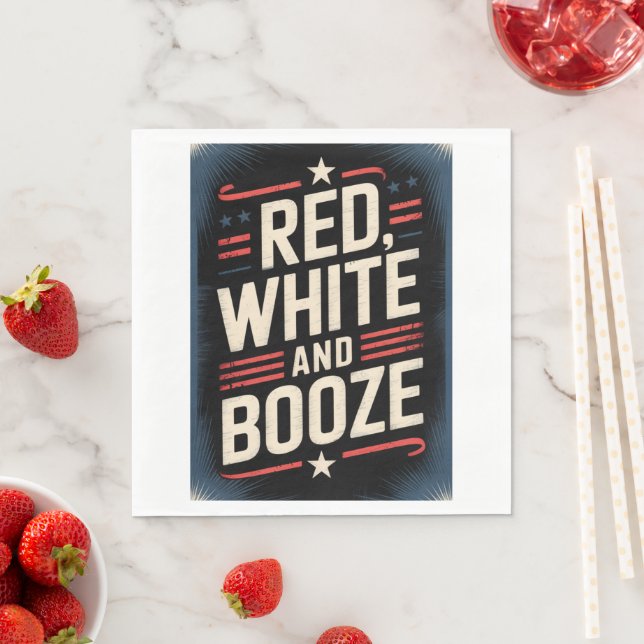 Guardanapo De Papel Partido Booze de 4 de julho | Branco vermelho e co (Insitu)