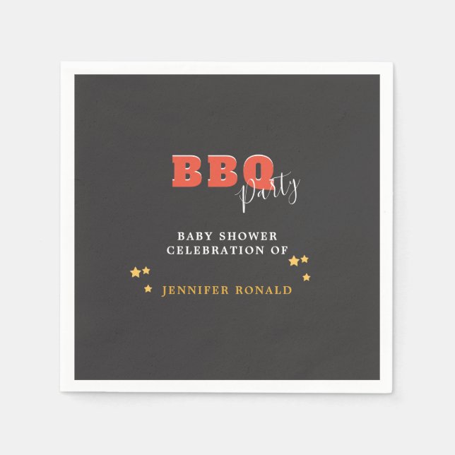 Guardanapo De Papel Partido churrasco Negro e Chá de fraldas Vermelho (Frente)