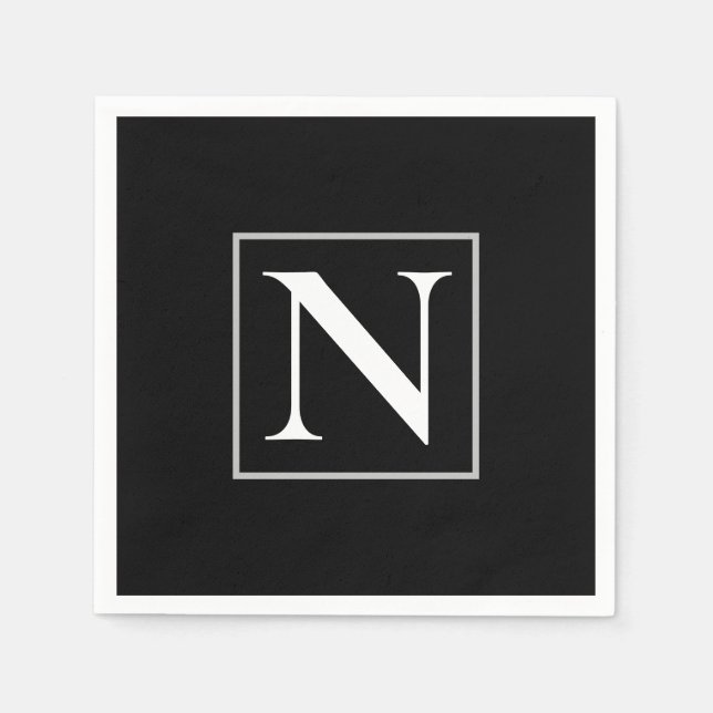 Guardanapo De Papel Partido Comercial do Monograma Branco e Preto Pers (Frente)