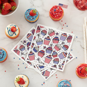 Guardanapo De Papel Partido Cupcake Vermelho Patriótico e Azul