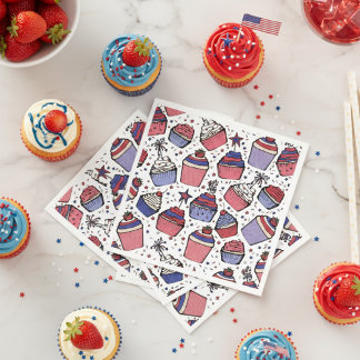 Guardanapo De Papel Partido Cupcake Vermelho Patriótico e Azul