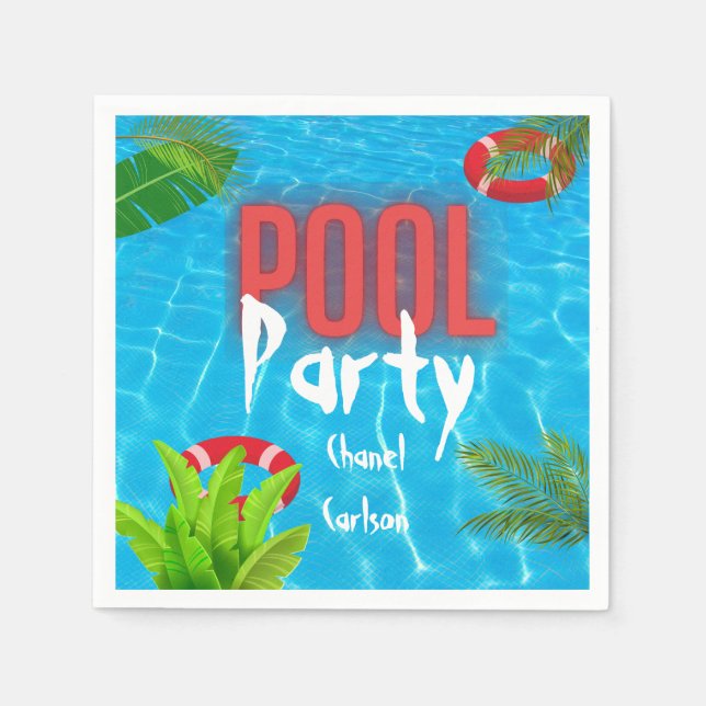 Guardanapo De Papel Partido da Piscina Tropical | Aniversário de Verão (Frente)