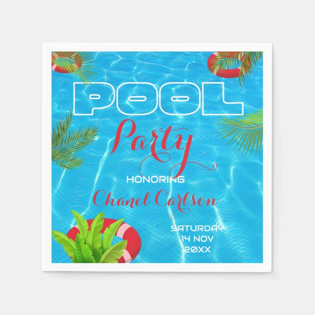 Guardanapo De Papel Partido da Piscina Tropical | Aniversário de Verão (Frente)