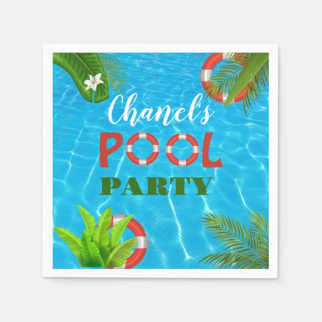Guardanapo De Papel Partido da Piscina Tropical | Aniversário de Verão (Frente)