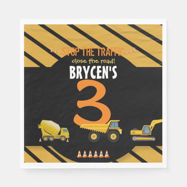 Guardanapo De Papel Partido de Bombeiros de Construção Aniversário (Frente)