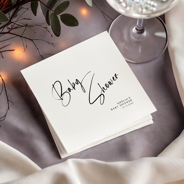 Guardanapo De Papel Partido de Chá de fraldas Moderno de Script Negro  (Criador carregado)