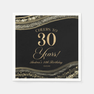 Guardanapo De Papel Partido Elegante Black Dourado Agate aniversário d
