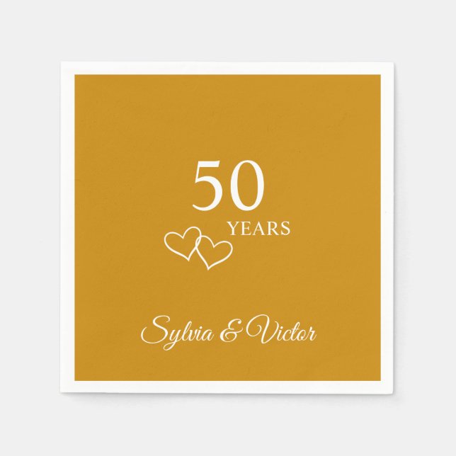 Guardanapo De Papel Partido Elegante Personalizado do Ouro 50º Anivers (Frente)