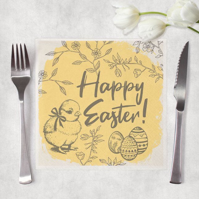 Guardanapo De Papel Partido Felz pascoa Pintinho Amarelo e Ovos (Yellow Chick & Eggs Happy Easter Party Napkins
)