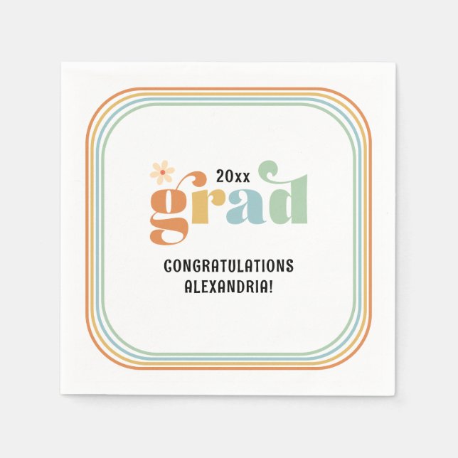 Guardanapo De Papel Partido Formando Retro Groovy Boho Daisy 2025 (Frente)