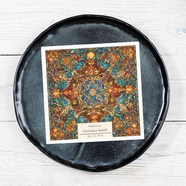 Guardanapo De Papel Partido Geométrico Mosaico de Aposentação de Vidro (Geometric Mosaic Stained Glass Retirement Party Napkins)