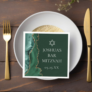 Guardanapo De Papel Partido Mitzvah, Bar de Agate Dourado Verde Escuro