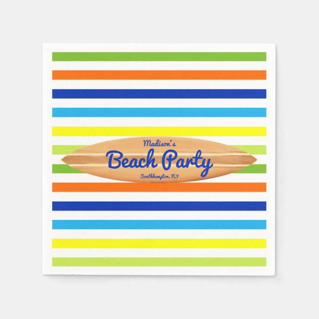 Guardanapo De Papel Partido Modern Summer Stripes Beach (Frente)