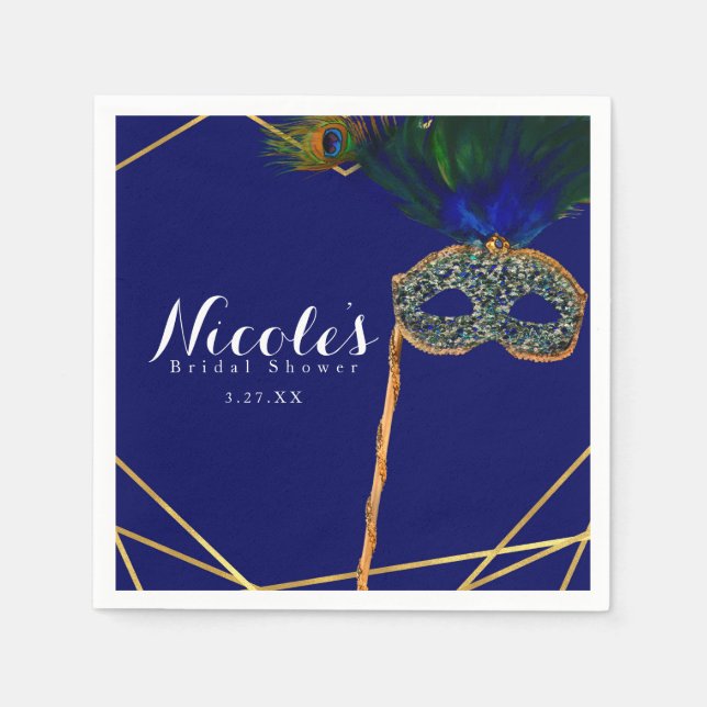Guardanapo De Papel Partido Personalizado do Mascarada Pavão Azul e Do (Frente)