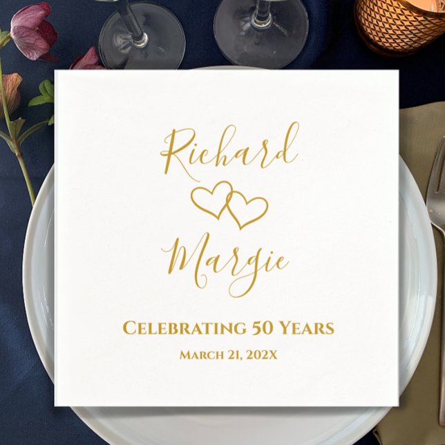 Guardanapo De Papel Partido Personalizado Elegante Moderno 50º Anivers (Add the couple’s names and 50th anniversary date for a beautiful custom party napkin.
)