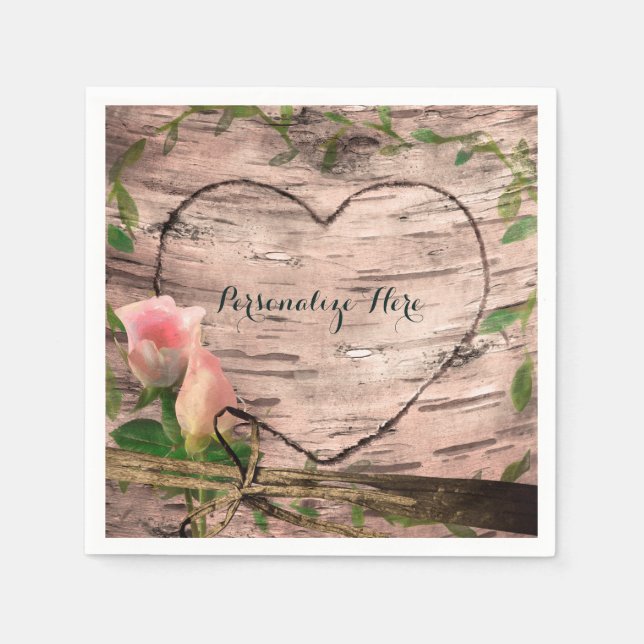 Guardanapo De Papel Partido Personalizado Rustic Pink Roses & Vines Wh (Frente)