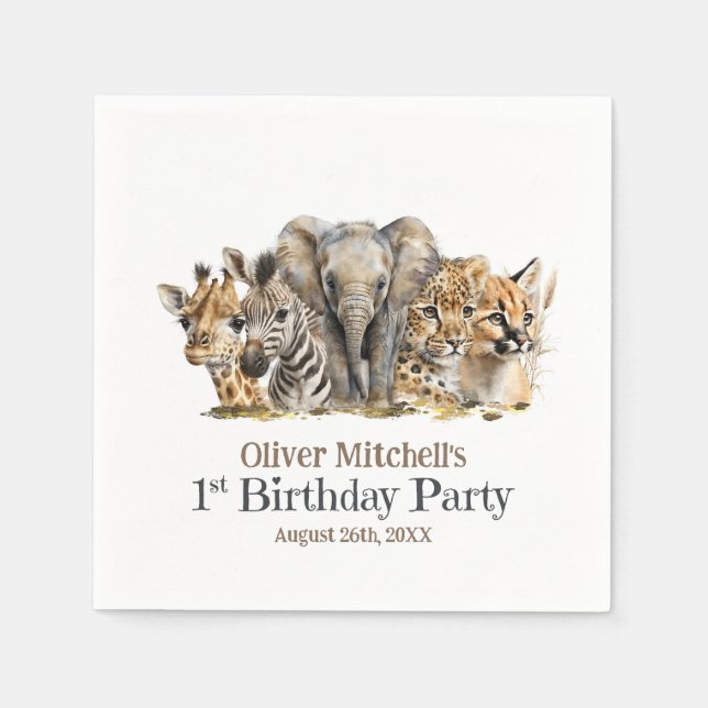 Guardanapo De Papel Partido primeiro aniversario Africano dos Animais  (Frente)