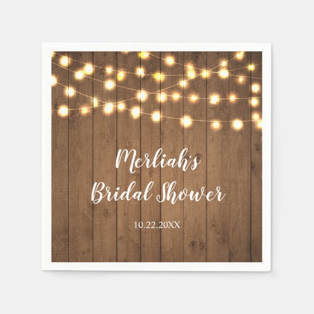 Guardanapo De Papel Partido Rustic Lights Faux Wood Celebration (Frente)