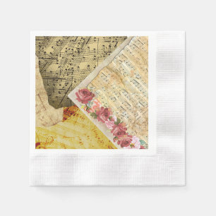 Guardanapo De Papel Partitura do vintage, notas musicais, rosas do