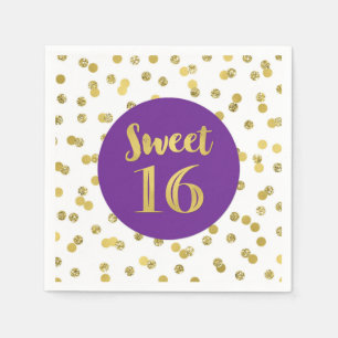 Guardanapo De Papel Parto Roxo Dourado Confetti Sweet 16 Aniversário