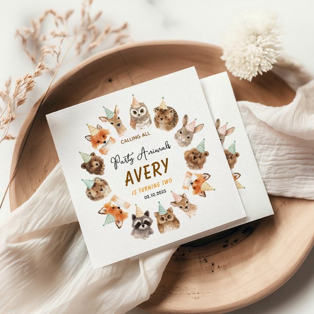 Guardanapo De Papel Party Animals 2nd Birthday | Cute Jungle Animal (Party Animals 2nd Birthday | Cute Jungle Animal Napkins
)